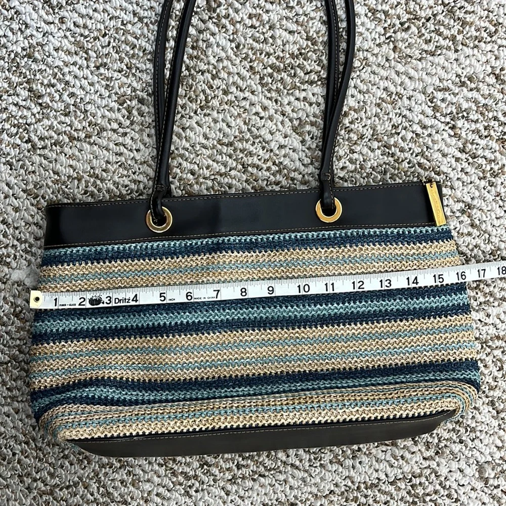 CHARTER CLUB CLASSICS STRIPE WOVEN VEGAN LEATHER ZIP TOP TOTE